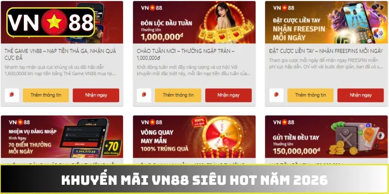 Các chương trình khuyến mãi VN88 năm 2026