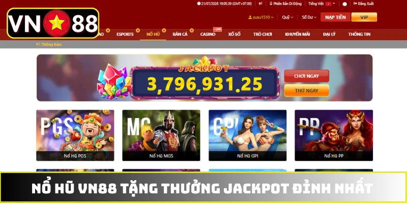 Các trò chơi nổ hũ và slot game VN88
